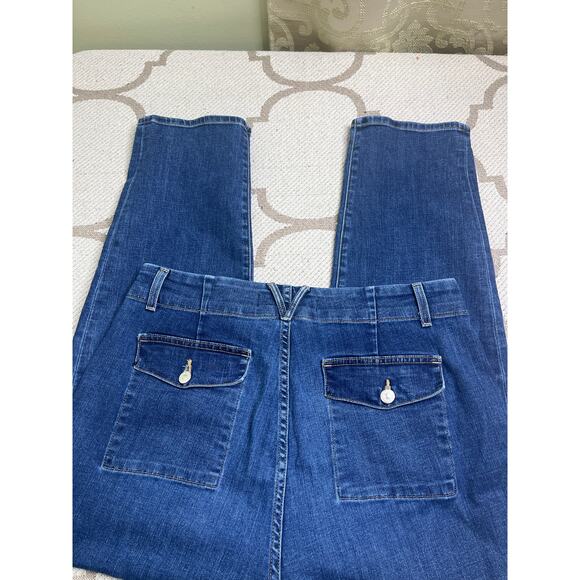 Veronica Beard Arya Straight High Rise button fly bright blue jeans, size 32/14 - Picture 7 of 15